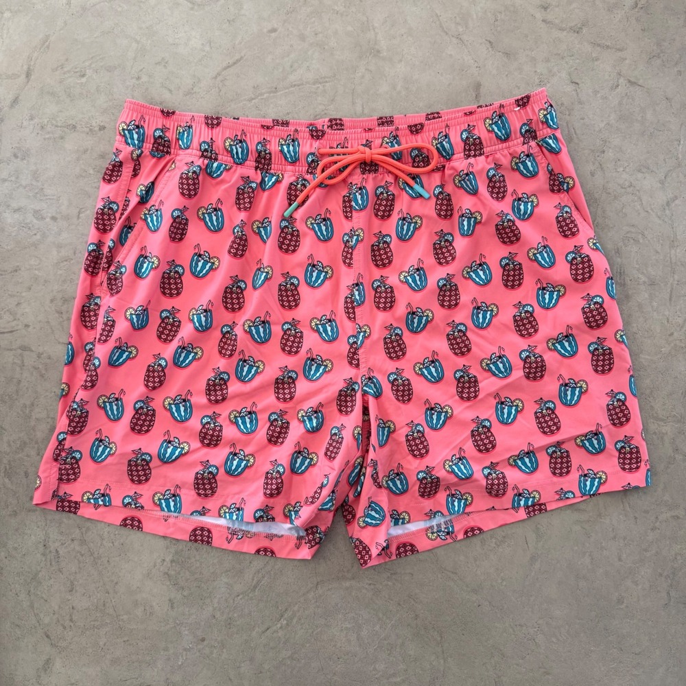 Caribbean Swimwear Mens XL Swim Trunks Pink Tropical Pineapple Watermelon Print